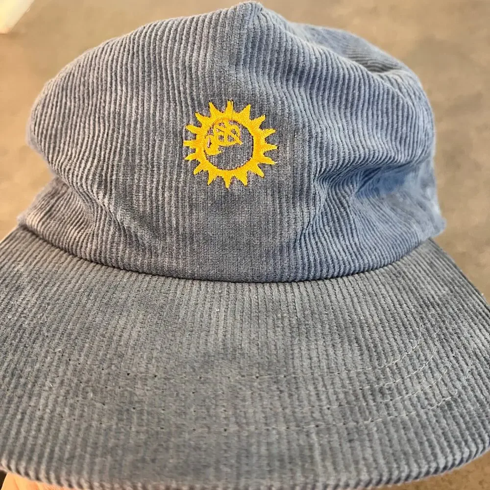 Lazy Sun blue corduroy cap yellow embroidery NEW gender neutral boho minimalist
